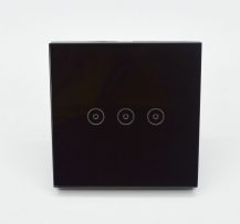 WIFI touch Switch Crystal glass Panel _3 Gang_Black Color (Circle Button)